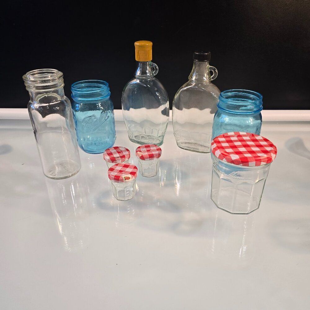 Vintage Glass Jars Bottles Retro Kitchen Decor Ball Wheaton Ardagh Lot of 9